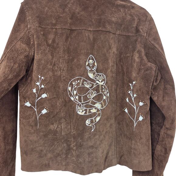 VINTAGE SONOMA MEDIUM LEATHER BOHO SNAKE PAINTED WESTERN LONG SLEEVE JACKET - Picture 4 of 4